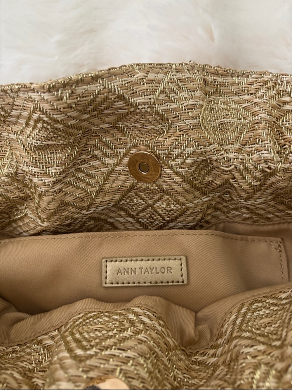 Ann Taylor Beige and Gold Woven Straw Tote